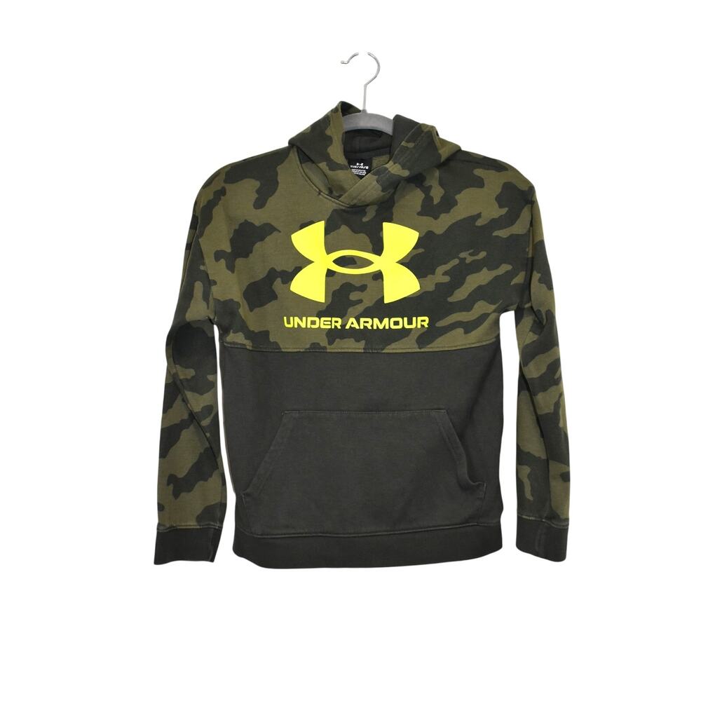 Under Armour Hoodie Boy's Youth Large Green Camouflage Sweatshirt Neon Logo